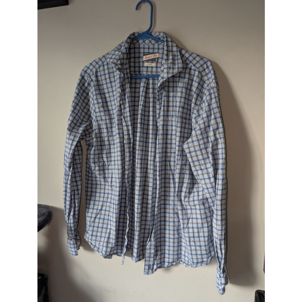 Johnnie-O Blue Brown Plaid Casual Button Down Shirt Large
